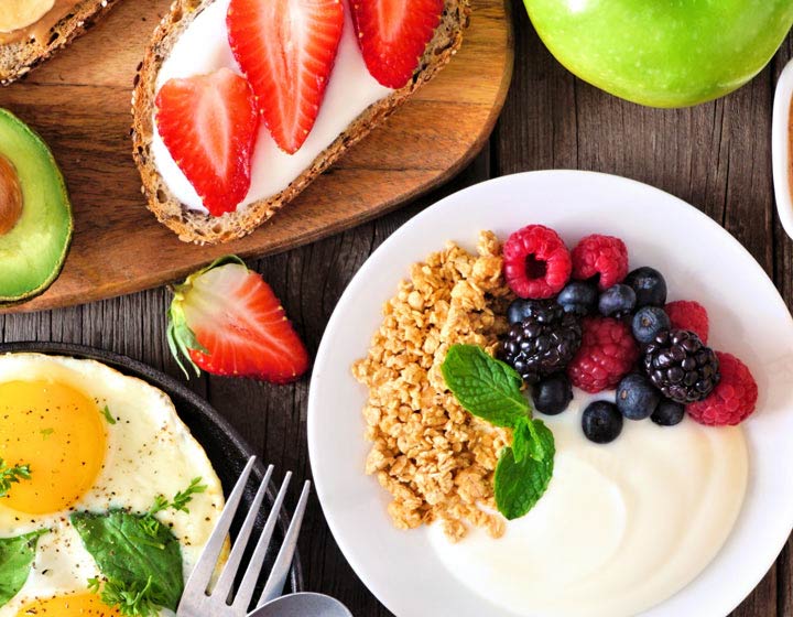 Selection of healthy food on table