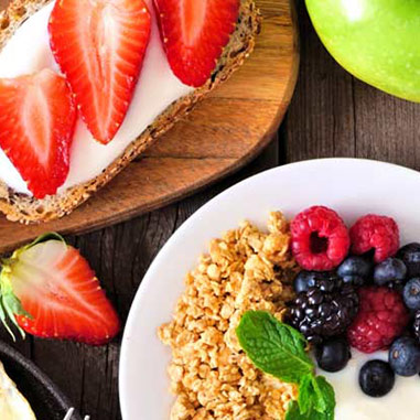 Selection of healthy food on table