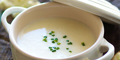 Creamy soup in pot